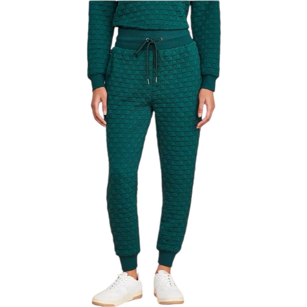 Lou & Grey Houndstooth Jacquard Joggers in Deep Spruce Green Size Small